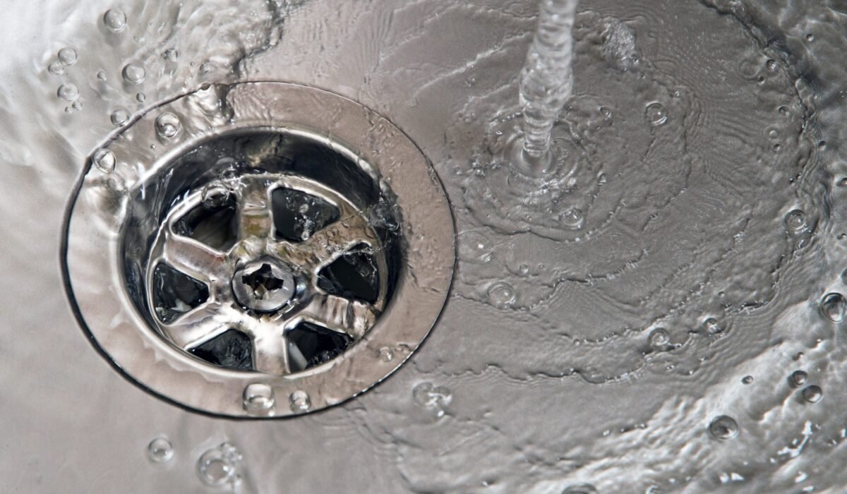 Water draining from a kitchen sink